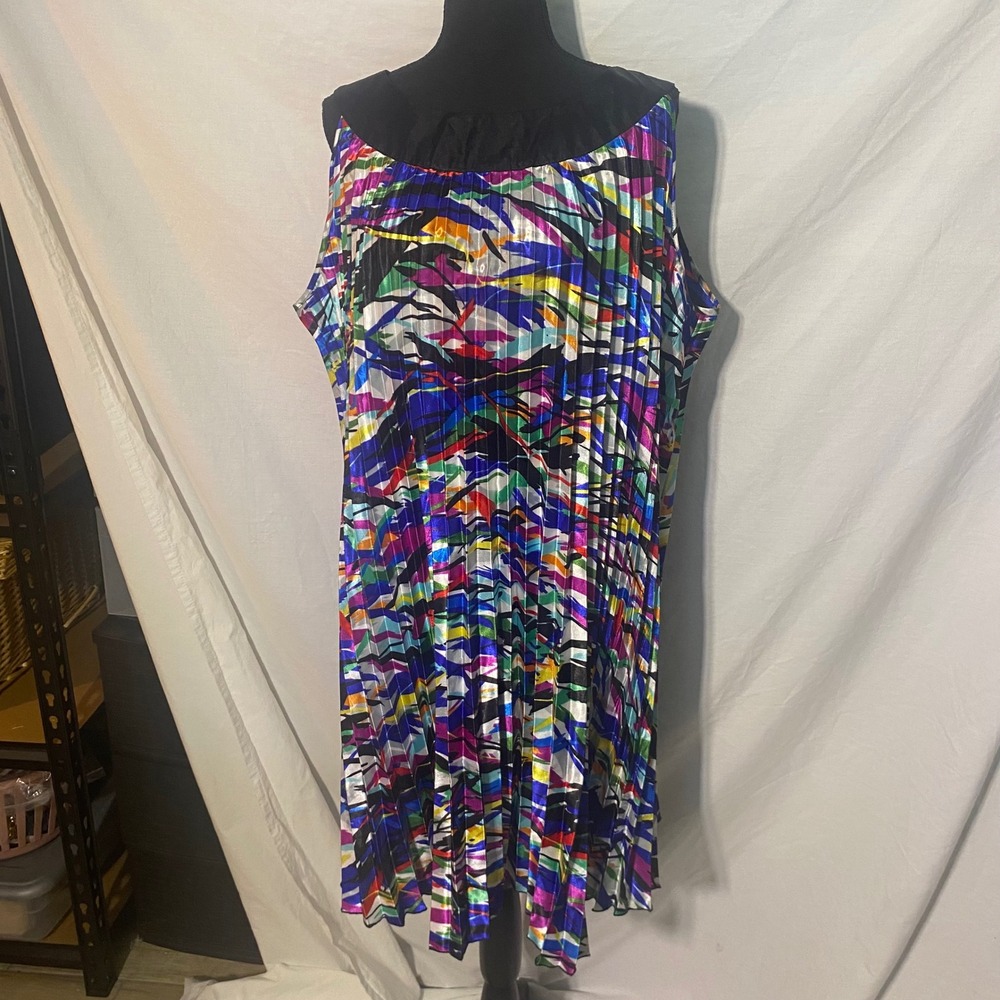 Voir Voir Womens Plus Size 18 Multicolor Abstract Pleated Sleeveless Shift Dress